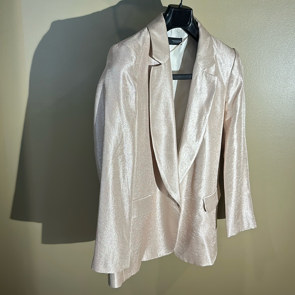 Zara Shimmery Light Pink Satin Blazer